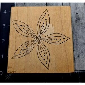 Magenta Flower Five Petal Lined Rubber Stamp Wood #D25